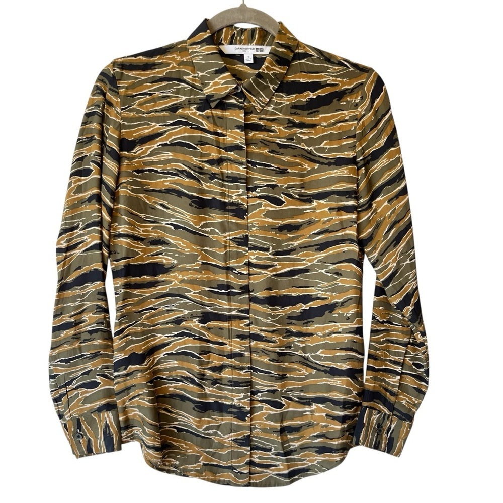 Uniqlo X Carine Roitfeld 100% Silk blouse Small Camo brown black Long sleeve top